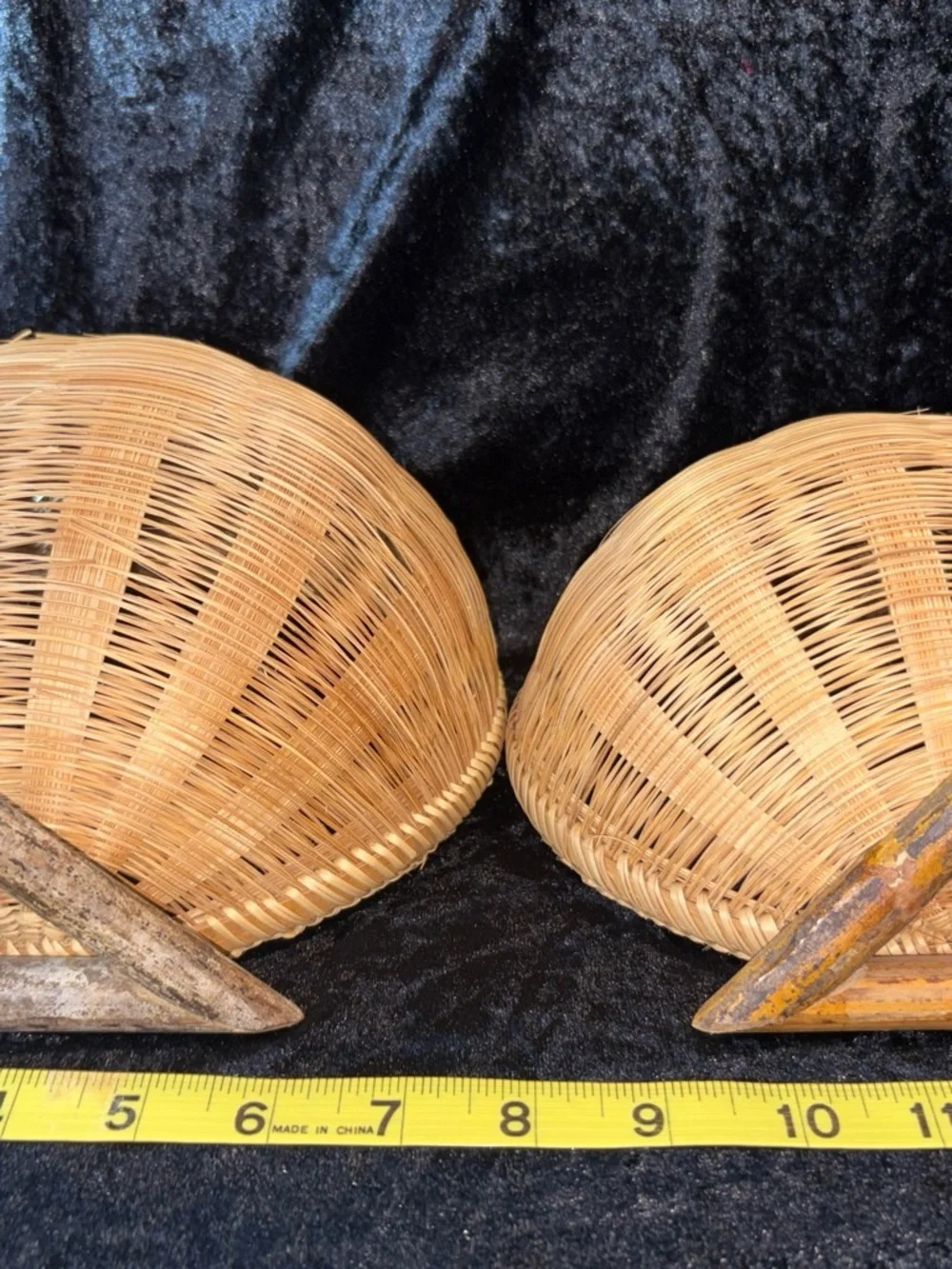 NWT  Woven Bamboo Fan-Shape Display Bowls Set of 3 Natural Tan Boho Vintage